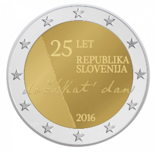 2 EURO 2016 25 Jaar onafhankelijkheid UNC Slovenië